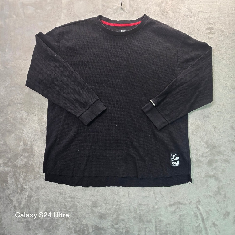 Ecko Unltd Mens 3XL Black Waffle Knit Thermal Long Sleeve Shirt Rhino Logo
